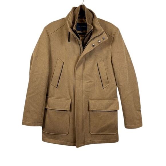 Cole Haan Grandseries Wool Blend Topper Coat Camel Tan Sweater Bib Size Small - Picture 3 of 17